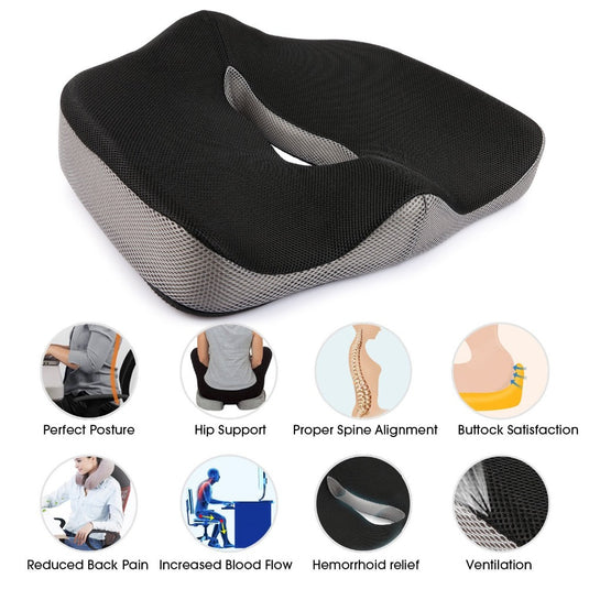 OrthoEase Memory Foam Support Cushion - Ergonomic Chair and Car Seat Pillow for Back, Coccyx, and Hemorrhoid Relief